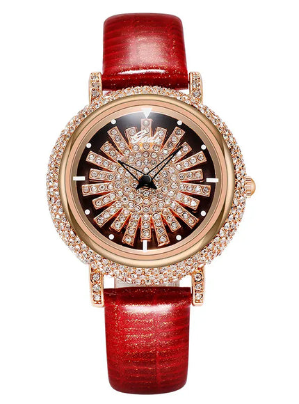 KissICON Red KissIcon UTHAI Women Watch Leather Diamond Waterproof -
