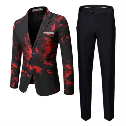 KissICON Red / L 2026 New Men Business Social Suit 2 Piece Set Red / Blue Fashion Men's Ball Party Slim Fit Blazers Jacket and Pants