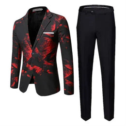 KissICON Red / L 2026 New Men Business Social Suit 2 Piece Set Red / Blue Fashion Men's Ball Party Slim Fit Blazers Jacket and Pants