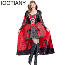 KissICON Red / L / China Mainland Halloween Witch Costume Makeup Ball Vampire Zombie Costumes Devil Queen Cosplay Costumes Red Dress and Cape Two Piece Set