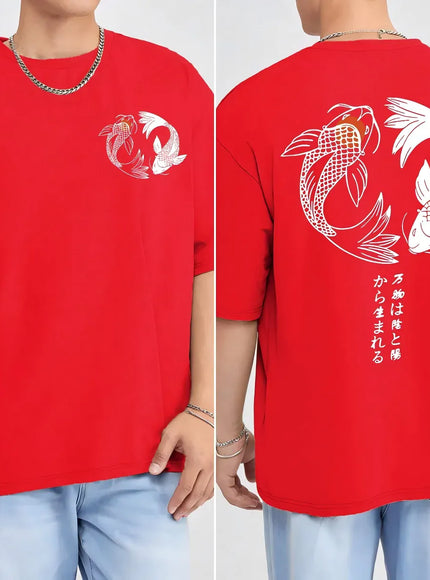 KissICON Red / L Harajuku Koi Cotton Tee Summer Style for Men