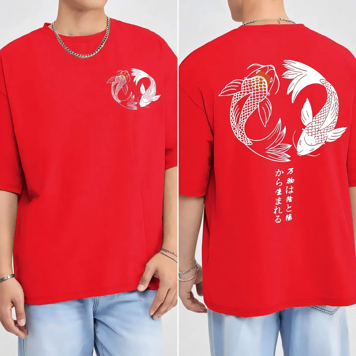 KissICON Red / L Harajuku Koi Cotton Tee Summer Style for Men