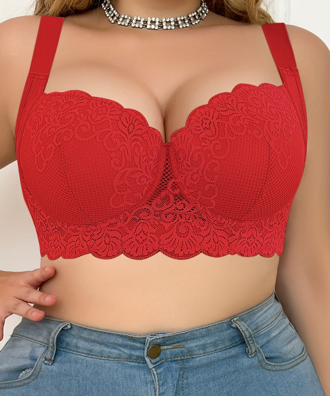 jkthpu-45 Red Lace Plus Size FullBust Lift Bra Support  Comfort