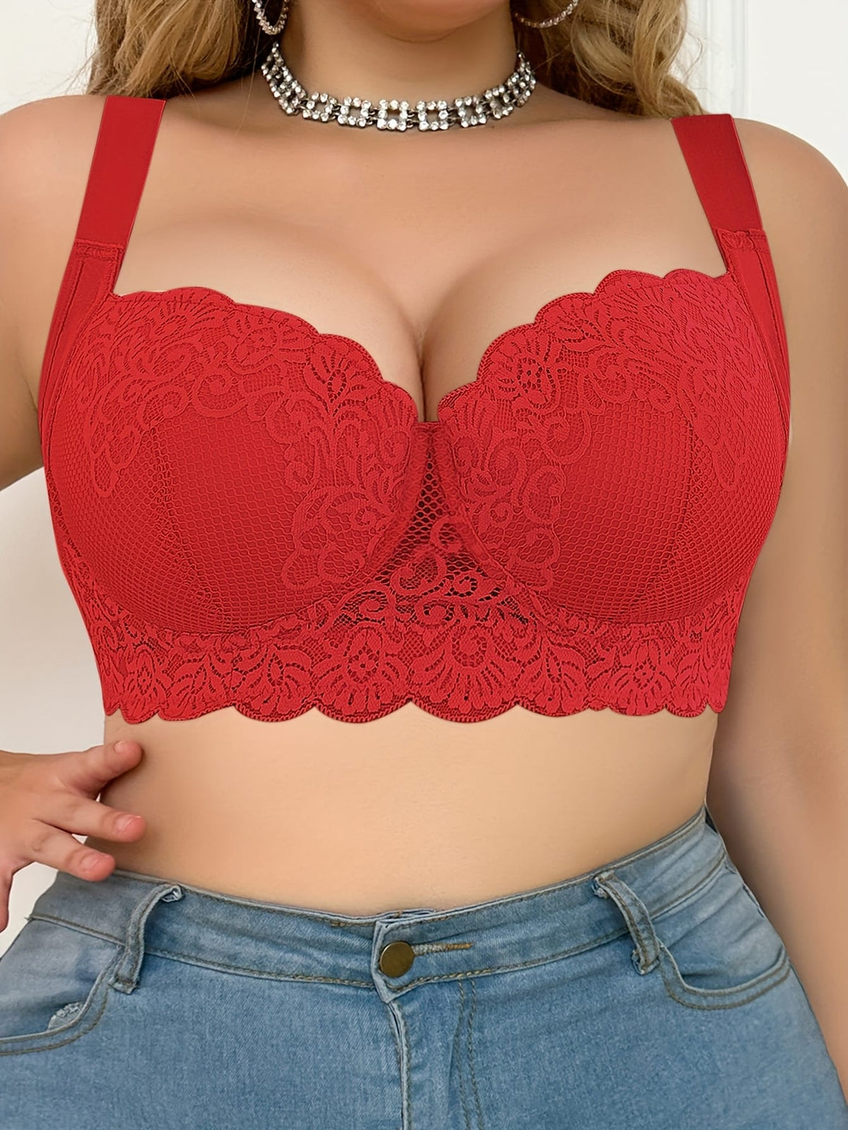 jkthpu-45 Red Lace Plus Size FullBust Lift Bra Support  Comfort