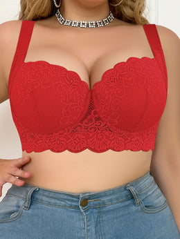 jkthpu-45 Red Lace Plus Size FullBust Lift Bra Support  Comfort