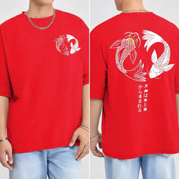 KissICON Red / M Harajuku Koi Cotton Tee Summer Style for Men