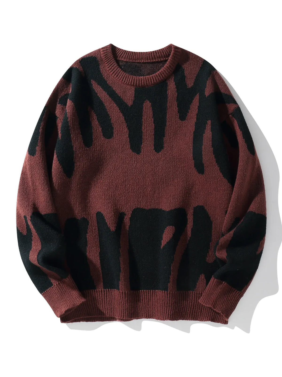 KissICON Red / M Trendy Irregular Jacquard ColorBlock Mens Pullover Sweater
