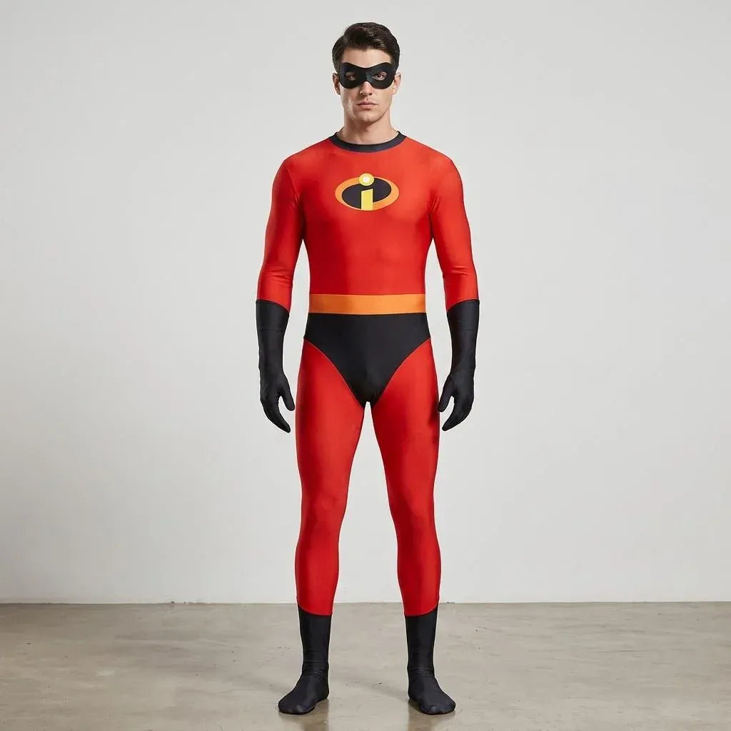 KissICON Red men / 110cm(43.30in) High Quality Mr Mrs Incredibles Cosplay Elastigirl  Family Adult  Suit Jumpsuit Bodysuit Halloween Costumes Women