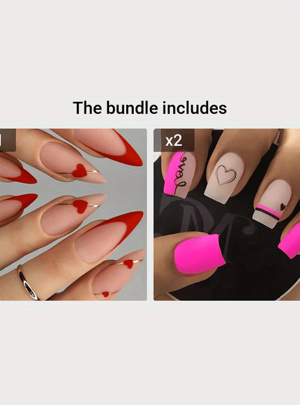 KissICON Red+Pink*2 Kiss Icon 24Pcs Almond Shape Red Press On