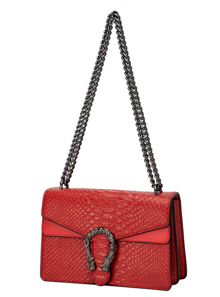 KissICON Red Snake Print PU Leather Crossbody
