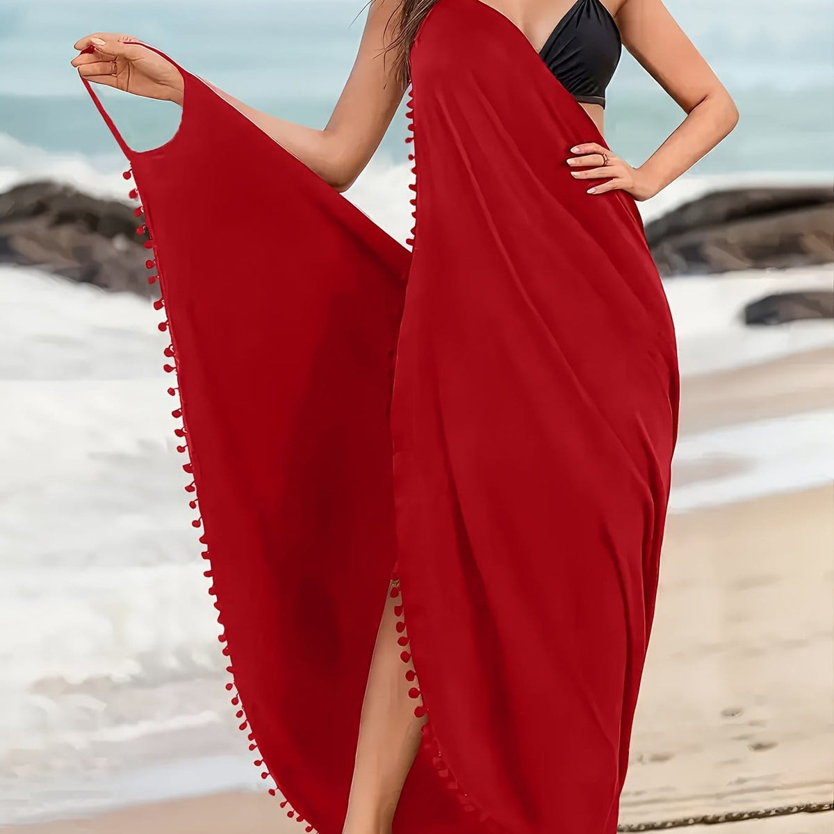KissICON Red / UK 16/18 Elegant Curve Cross Neck Backless Beach Maxi Dress