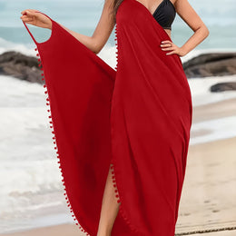 KissICON Red / UK 16/18 Elegant Curve Cross Neck Backless Beach Maxi Dress