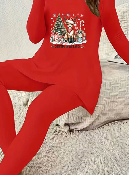 KissICON Red / UK 16 Cozy Christmas Giraffe Curve Lounge Set