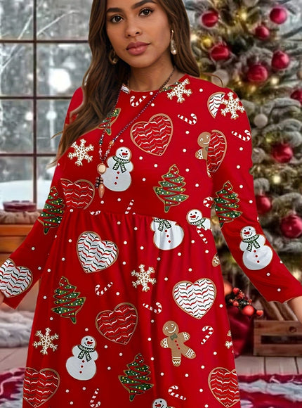 KissICON Red / UK 16 Curve Red Snowman Gingerbread Holiday Party Dress