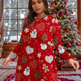 KissICON Red / UK 16 Curve Red Snowman Gingerbread Holiday Party Dress