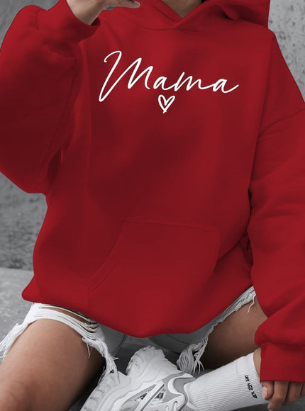 jkthpu-45 【Red】 / UK 16 Plus Size "Love for Mom" Hooded Sweatshirt -