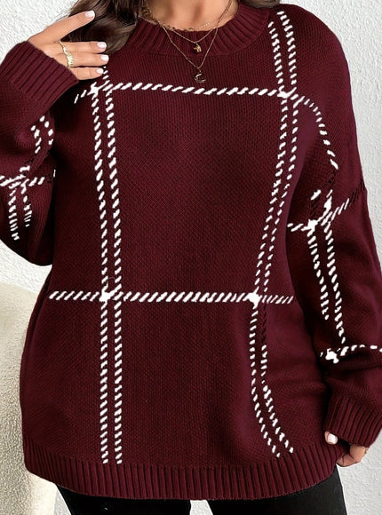 jkthpu-45 Red / UK 16 Plus Size, Plus Size Women's Geometric Grid Pattern