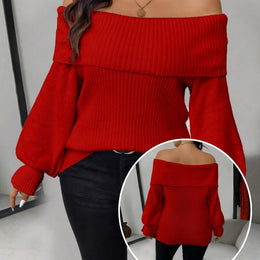 jkthpu-45 Red / UK 16 Plus Size - Women'S Chic Off-Shoulder Sweater -