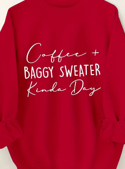 jkthpu-45 【Red】 / UK 16 Plus Size Women's Cozy Letter Print Pullover Sweatshirt