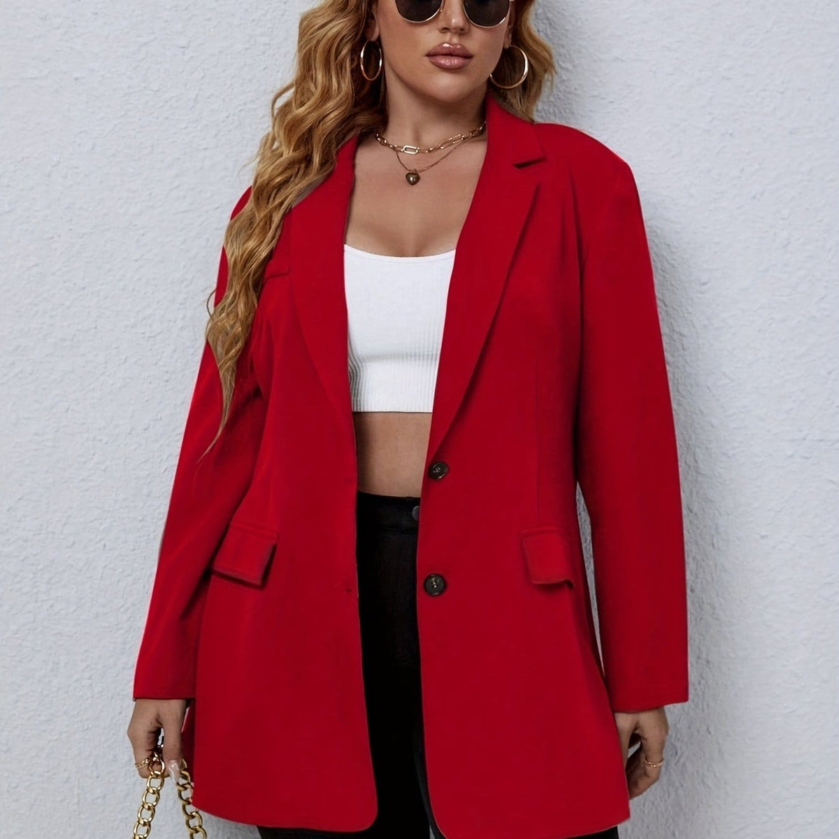 jkthpu-45 Red / UK 18 Chic Plus Size Womens Suit Jacket for Effortless Style