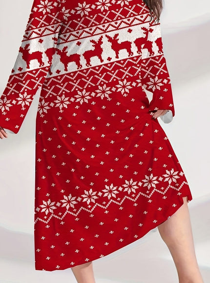 KissICON Red / UK 18 Cozy Curve Christmas Pajamas – Festive Snowflake Reindeer