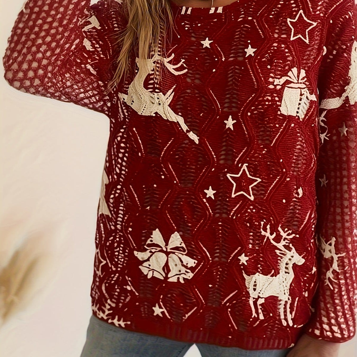 KissICON Red / UK 18 Cozy Curve Christmas Snowflake Reindeer