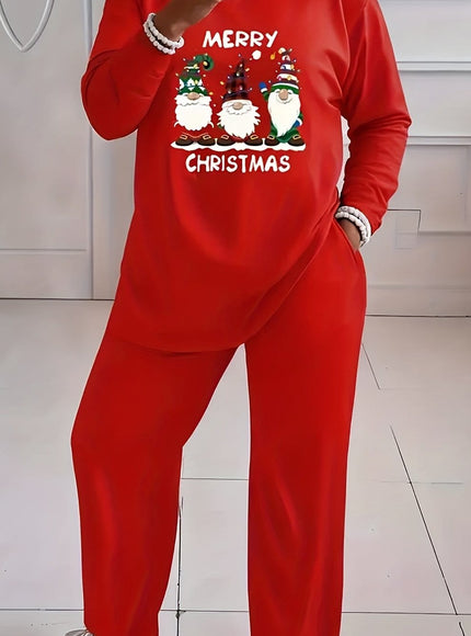 KissICON Red / UK 18 Cozy Red Santa Reindeer Curve Christmas Sweatsuit Set
