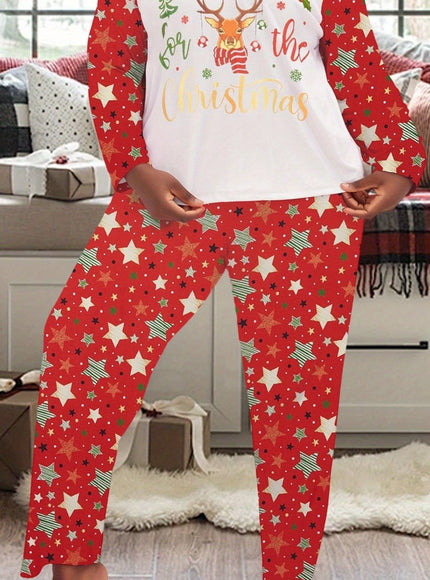 KissICON Red / UK 18 Cozy Reindeer Stars Curve Christmas Pajama Set