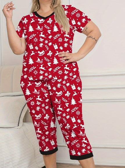 KissICON Red / UK 18 Curve Festive Cartoon Christmas Pajama Set