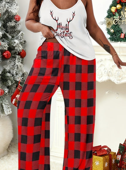 KissICON Red / UK 18 Curve Merry Plaid Christmas Cami Pajama Set