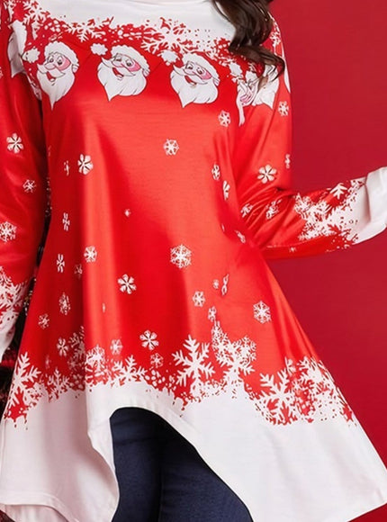 KissICON Red / UK 18 Curve Red Snowflake Santa Neck Tunic Top