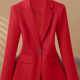 KissICON Red / UK 18 Elegant Curve Blazer – Chic Solid Notch