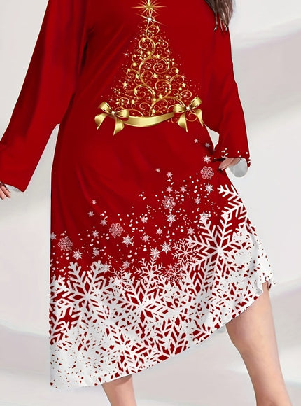 KissICON Red / UK 18 Elegant Curve Red Golden Snowflake Christmas Nightgown