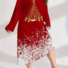 KissICON Red / UK 18 Elegant Curve Red Golden Snowflake Christmas Nightgown