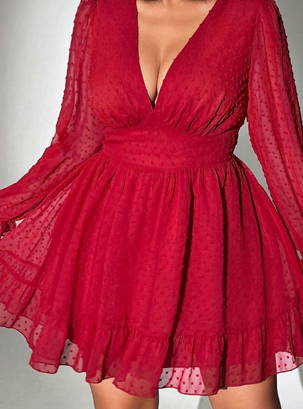 jkthpu-45 Red / UK 18 Plus Size, A24B1029 Elegant Mesh Long Sleeve Sexy Plus Size Open Front Dress
