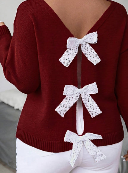KissICON Red / UK 18 Plus Size, Women's Butterfly Pattern Sweater with Back