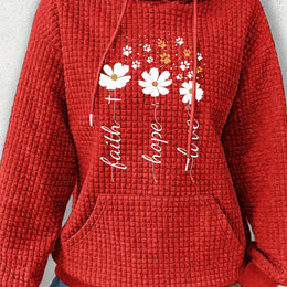 jkthpu-45 【Red】 / UK 18 Plus Size Women's Floral Pattern Waffle Knit Long