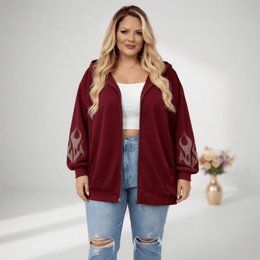 KissICON Hoodies & Sweatshirts Red / UK 18 / US 14 Sparkling Flame Plus Size Black Loose Long Hoodie