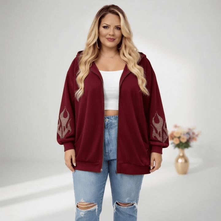 Sparkling Flame Plus Size Black Loose Long Hoodie