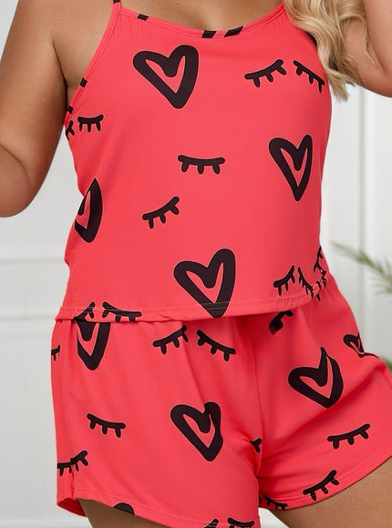 jkthpu-45 Red / UK 18 Women'S Plus-Size Stylish Pajama Set Featuring a Heart