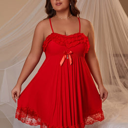 jkthpu-45 Red / UK 18 Women's Sexy Red Lace Nightgown – V-Neck Tie Waist Sleepwear