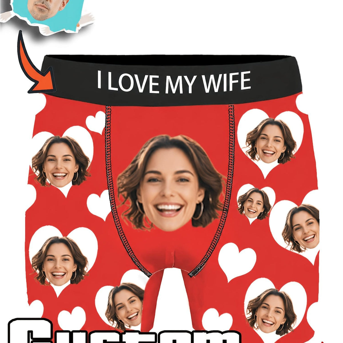 KissICON Red / UK 30 Custom Face Photo Boxers Hilarious Gifts for Him