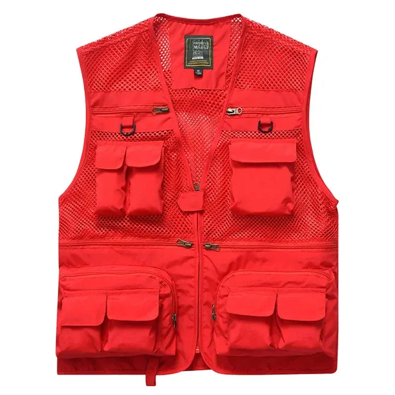 KissICON Red / XL Mens Thin MultiPocket Outdoor Vest for All Seasons