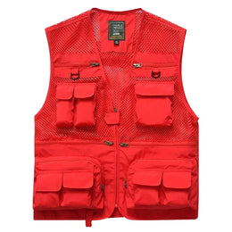 KissICON Red / XL Mens Thin MultiPocket Outdoor Vest for All Seasons