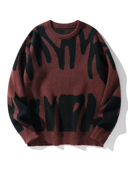 KissICON Red / XL Trendy Irregular Jacquard ColorBlock Mens Pullover Sweater
