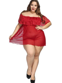 KissICON Red / XL XL 5XL Curve Lace Chiffon Robe – Sheer Loungewear Red
