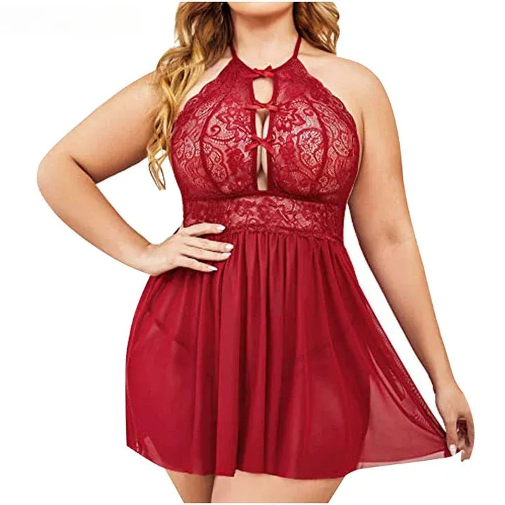 XL 5XL Curve Halter Lace Lingerie – Cutout Front Sheer