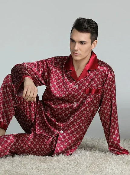 KissICON red / XXXL 85-100 KG Luxurious Silk Satin Mens Pajama Set