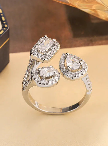 KissICON resizable 2025 New Women's Geometric Ring - High-quality Full-cubic Zircon Women's Ring with Adjustable Opening, Party Jewelry