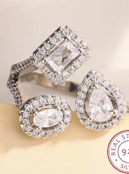KissICON resizable 2025 New Women's Geometric Ring - High-quality Full-cubic Zircon Women's Ring with Adjustable Opening, Party Jewelry